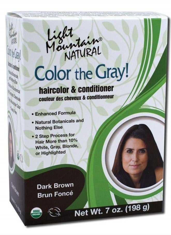 Light Mountain Light Mountain Henna Hair Color & Conditioner, Color the Gray - Dark Brown Hair Dye for Men/Women, 2-Step Chemical-Free, Semi-Permanent Hair Color for White, Gray, and Blonde Hair, 7 Oz (Pack of 2)  - Image 1