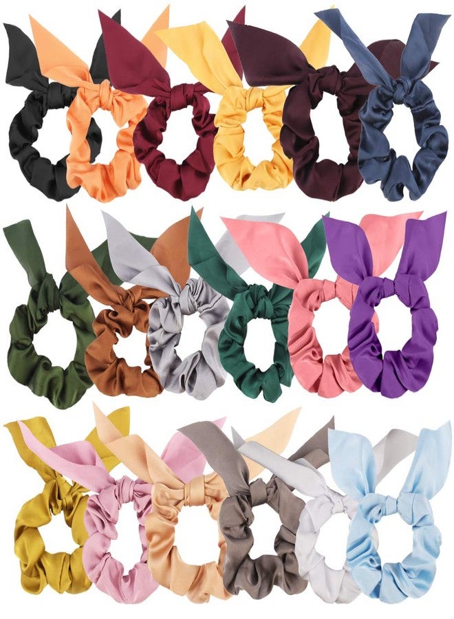 ANBALA Chiffon Silk Scrunchies Set, 18 Pcs Solid Color Bow Ponytail Holders, Rabbit Ear Bowknot Hair Accessories for Women and Girls - Image 1