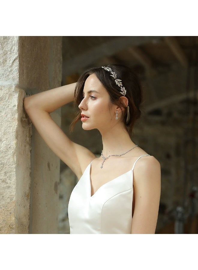 أغطية رأس زفاف على شكل أوراق الشجر للعروس، طوق رأس فضي للعروس، غطاء رأس لوصيفة العروس، إكسسوارات شعر زفاف مصنوعة يدويًا - Image 4
