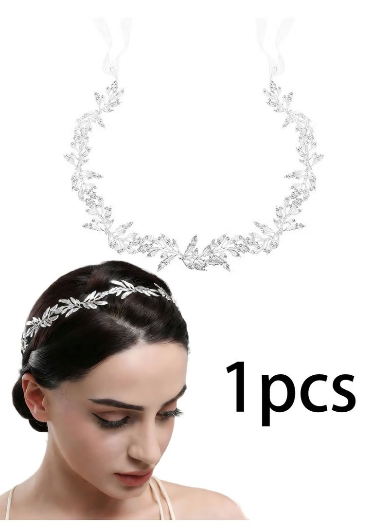 أغطية رأس زفاف على شكل أوراق الشجر للعروس، طوق رأس فضي للعروس، غطاء رأس لوصيفة العروس، إكسسوارات شعر زفاف مصنوعة يدويًا - Image 1