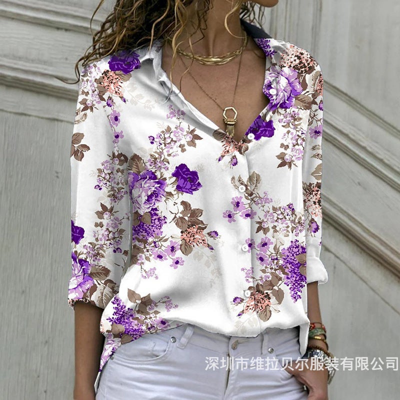 2026 Spring Summer Women's Loose Floral Print Long Sleeve Shirt - Image 4