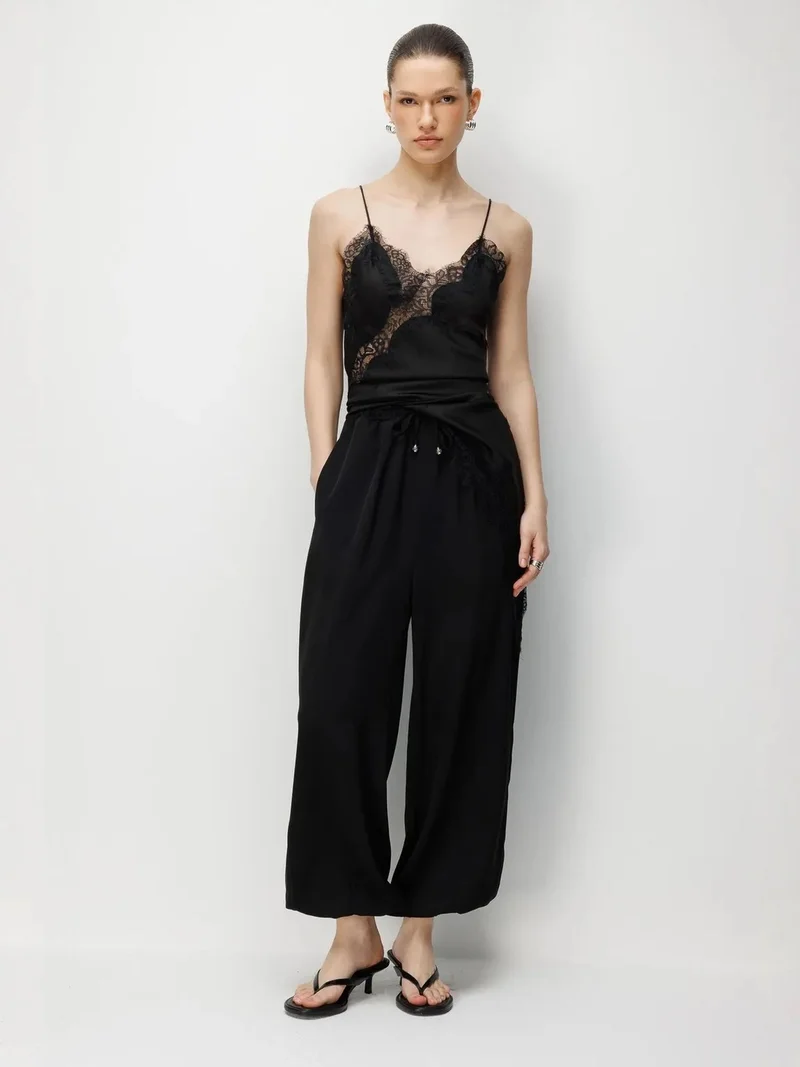 ميكسراي MIXRAY Textured Long Jogger Pants with Drawstring Waist and Pocket