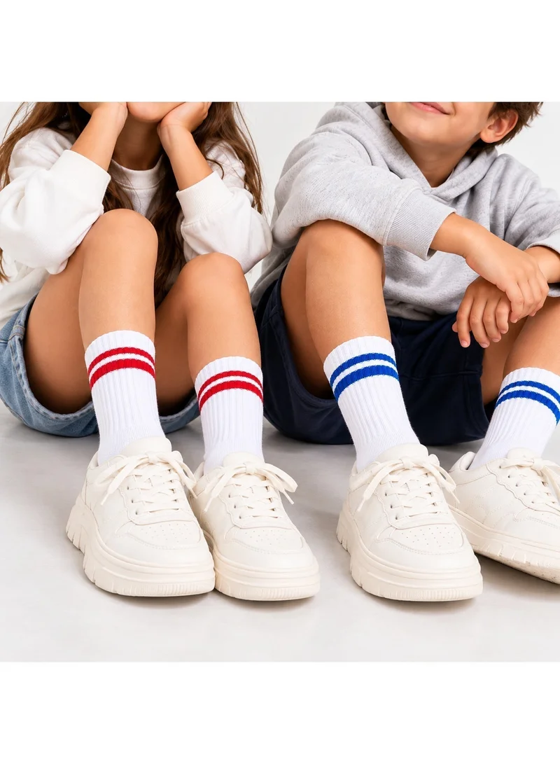 Al Ibrah Kids Crew Socks 3 Pack - Cotton Blend Striped Athletic Socks for Boys & Girls