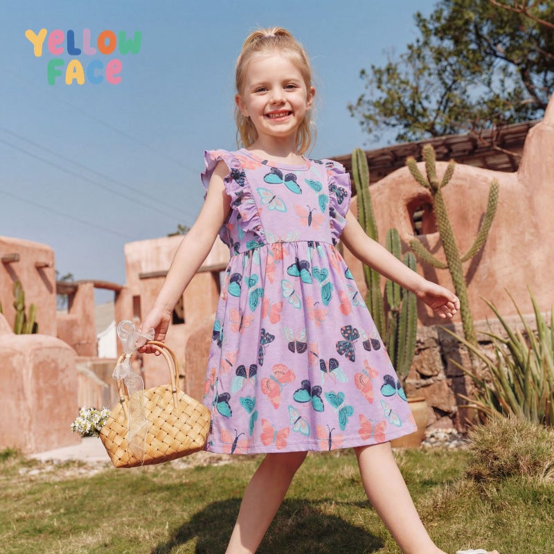 Children's Princess Dress with Cartoon Lace, Round Neck - Image 1