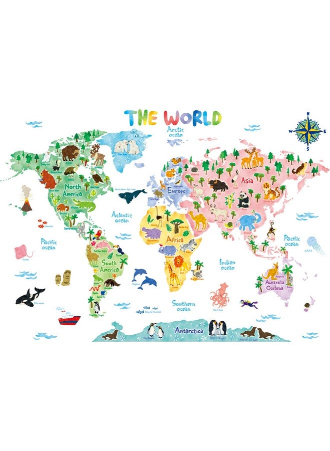 Decowall Bs1615S Animal World Map Kids Wall Stickers Wall Decals Peel And Stick Removable Wall Stickers For Kids Nursery Bedroom Living Room (Large) Décor - Image 1