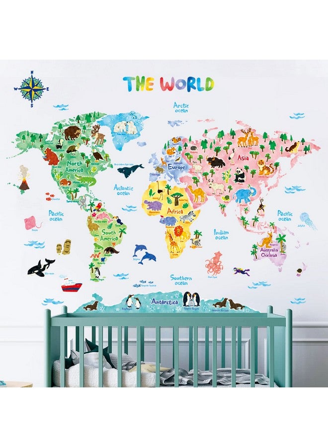 Decowall Bs1615S Animal World Map Kids Wall Stickers Wall Decals Peel And Stick Removable Wall Stickers For Kids Nursery Bedroom Living Room (Large) Décor - Image 4