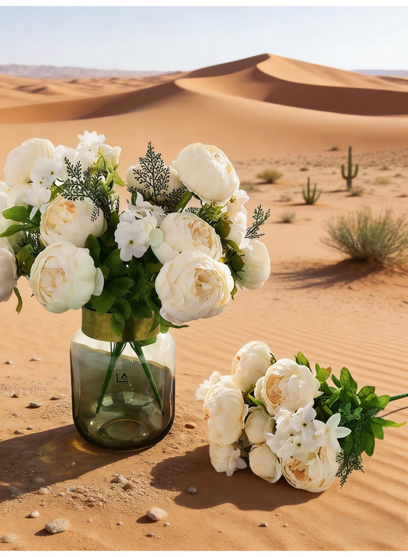 Premium European Style 13-Head Artificial Peony Flower Bouquet – White Color Options | Realistic Silk Faux Flowers for Home Décor, Wedding & Party Decoration