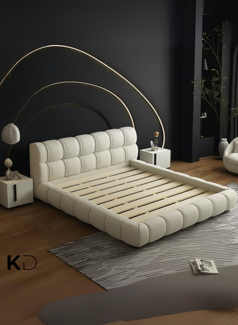 كستم ديكو سرير منصة منجد بتصميم سحابي حديث من تصميم كوستوم ديكو مع لوح رأس مبطن - إطار سرير قماشي منخفض الارتفاع قابل للتخصيص، مقاس كوين كبير 160×200 سم، أثاث الإمارات العربية المتحدة - Image 5