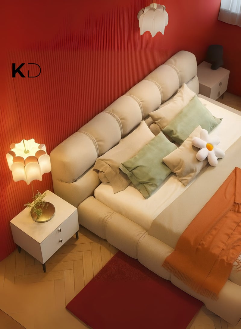 كستم ديكو سرير منصة منجد بتصميم سحابي حديث من تصميم كوستوم ديكو مع لوح رأس مبطن - إطار سرير قماشي منخفض الارتفاع قابل للتخصيص، مقاس كوين كبير 160×200 سم، أثاث الإمارات العربية المتحدة - Image 4