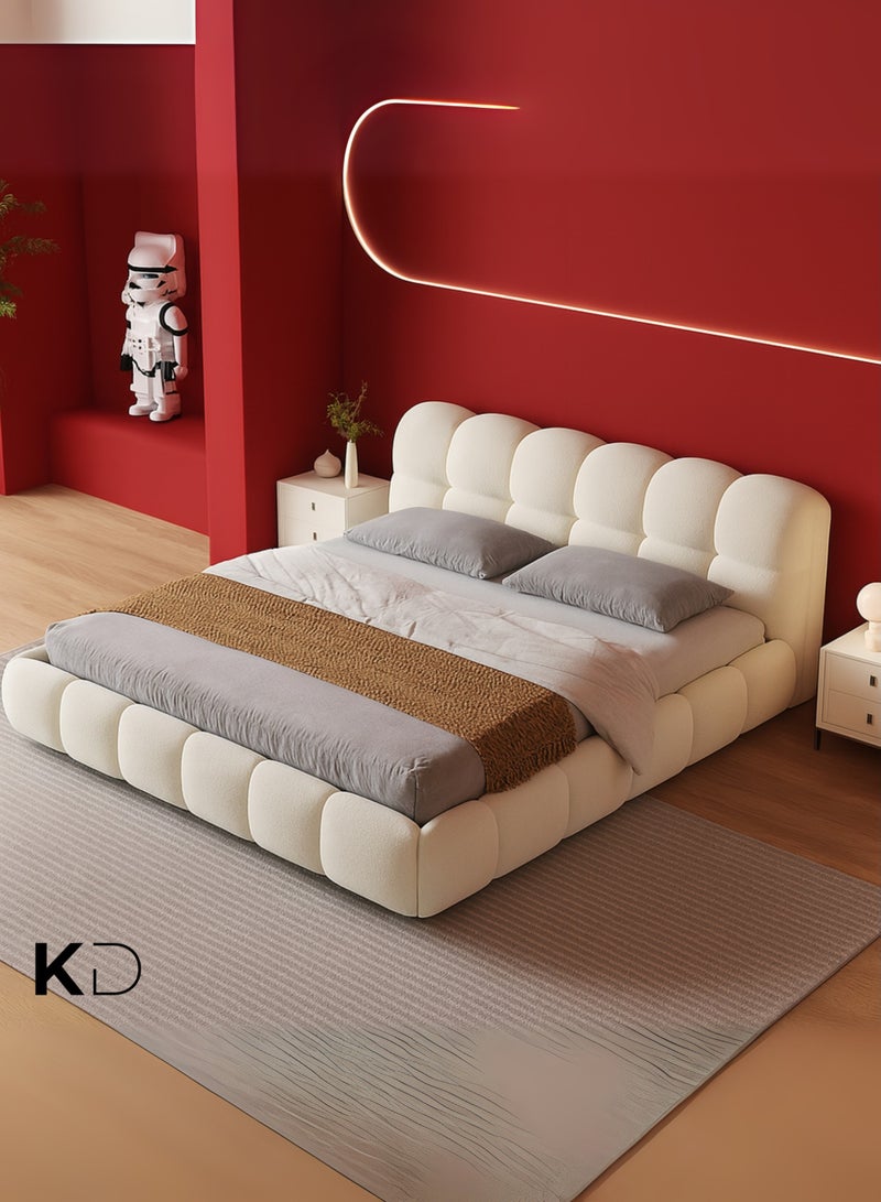 كستم ديكو سرير منصة منجد بتصميم سحابي حديث من تصميم كوستوم ديكو مع لوح رأس مبطن - إطار سرير قماشي منخفض الارتفاع قابل للتخصيص، مقاس كوين كبير 160×200 سم، أثاث الإمارات العربية المتحدة - Image 3