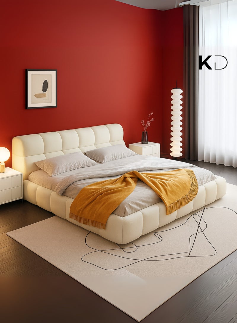 كستم ديكو سرير منصة منجد بتصميم سحابي حديث من تصميم كوستوم ديكو مع لوح رأس مبطن - إطار سرير قماشي منخفض الارتفاع قابل للتخصيص، مقاس كوين كبير 160×200 سم، أثاث الإمارات العربية المتحدة - Image 2