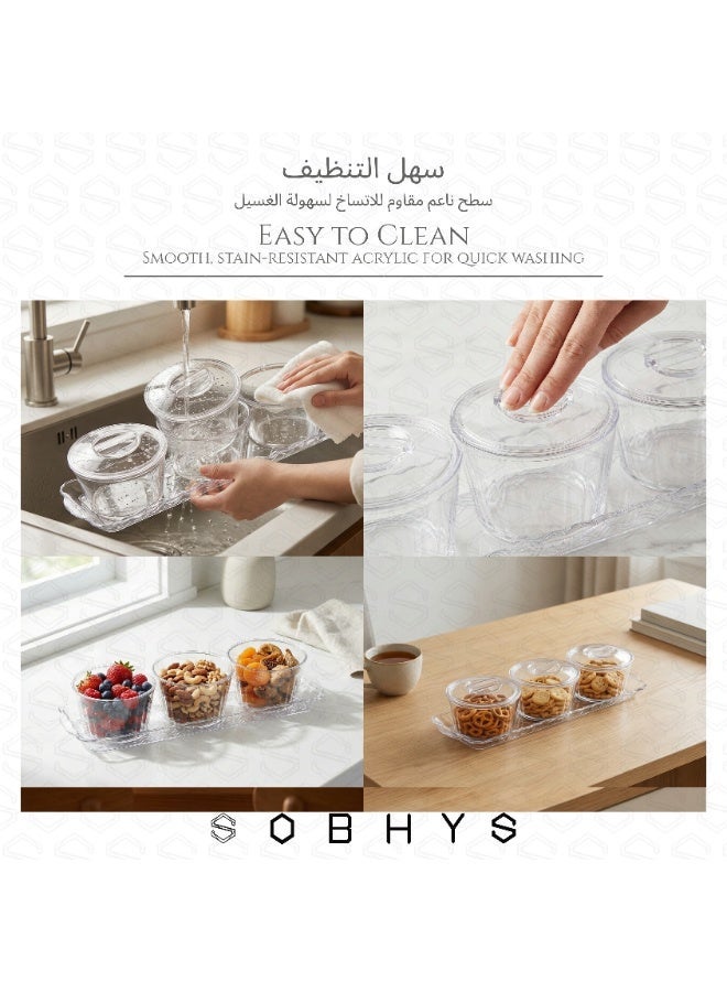 SOBHYS Acrylic 3-Bowl Serving Set with Clear Lids & Tray – Lightweight Snack Containers for Nuts, Fruits, Sweets & Olives – Easy to Clean, Multi-Use Home Serving Dish – 30.5 cm smart Design - SOBHYS - Image 5