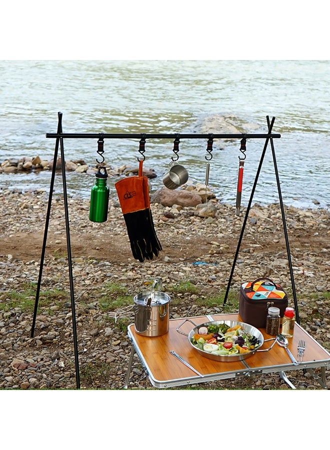 Portable Camping Hanging Rack - Foldable 5-Hook Metal Tripod Stand Hanging Organizer for Camping Gear Outdoor Cookware, 101x80x101.5cm, Black - Image 3