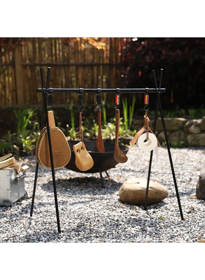 Portable Camping Hanging Rack - Foldable 5-Hook Metal Tripod Stand Hanging Organizer for Camping Gear Outdoor Cookware, 101x80x101.5cm, Black - Image 4