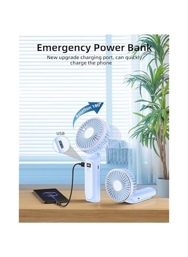 Portable Handheld Fan, Portable Fan Rechargeable, 3600mAh, 180° Adjustable, 6 Speed Wind, Display Electricity in Real Time, USB Rechargeable Foldable Fan, Quiet Personal Fan as Power Bank - Image 3