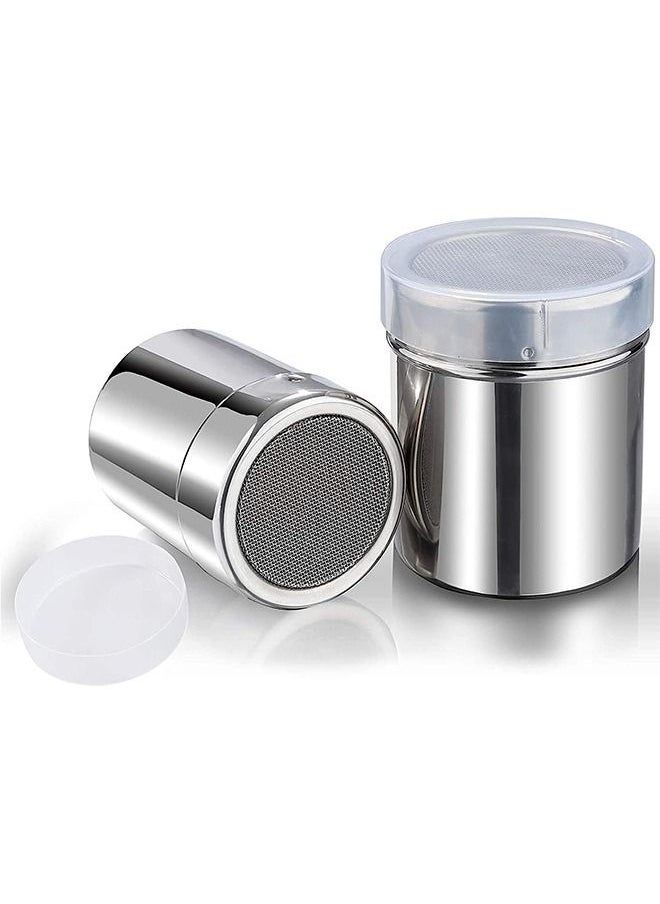 Generic Sugar Shaker 2pcs Stainless Steel Powder Sugar Shaker with Lids Fine Mesh Shaker Seasoning Shaker Bottle for Salt Spice Sugar Flour  - Image 1