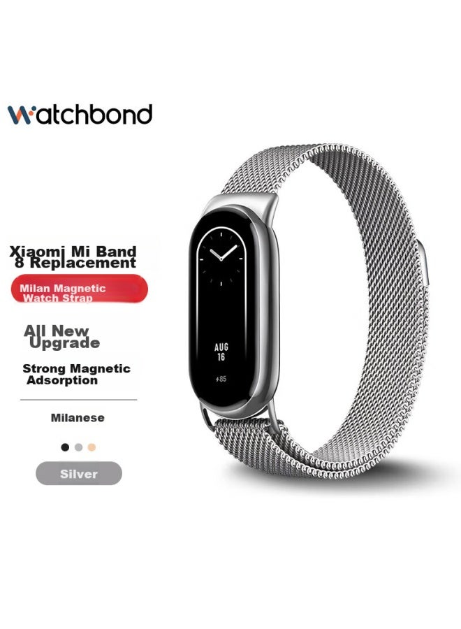 Watchbond Compatible With Xiaomi Mi Band 9/8/nfc Version Strap, Milanese Magnetic Wristband, Smart Sports Mi 8th Generation Band, Metal Watch Buckle Replacement Wristband, Watch Chain - Image 1