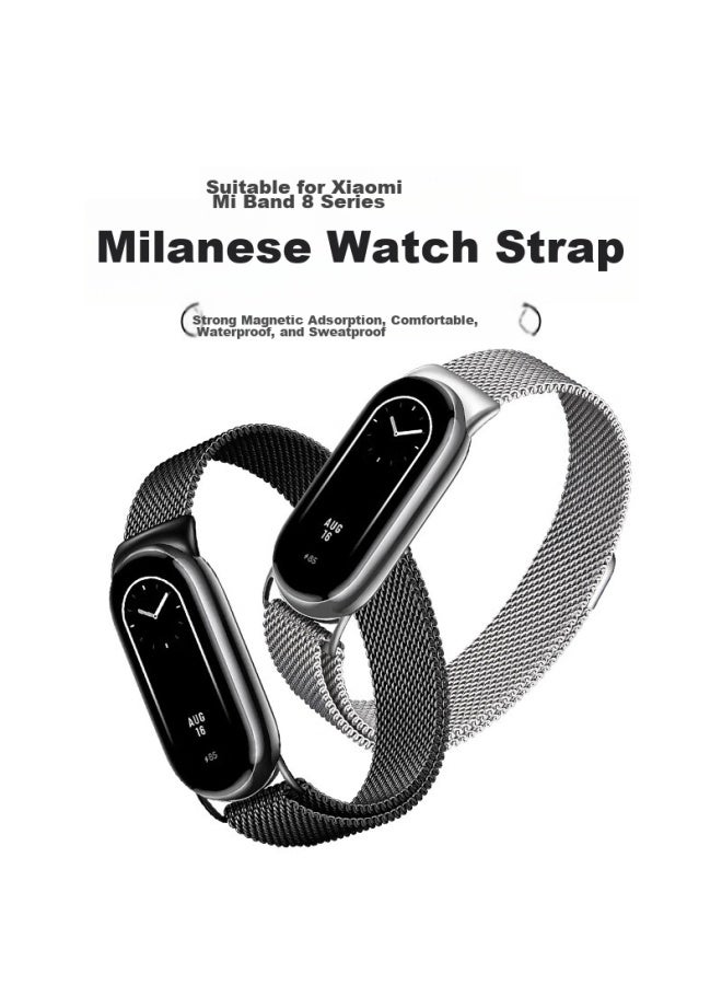 Watchbond Compatible With Xiaomi Mi Band 9/8/nfc Version Strap, Milanese Magnetic Wristband, Smart Sports Mi 8th Generation Band, Metal Watch Buckle Replacement Wristband, Watch Chain - Image 2
