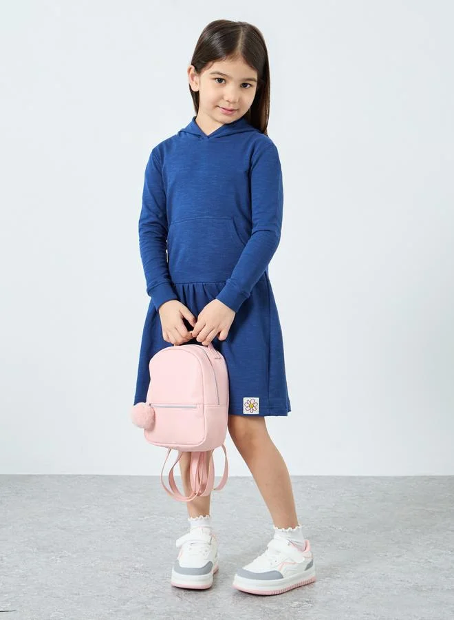 Styli Styli Girls Blue Hooded Dress with Front Pocket