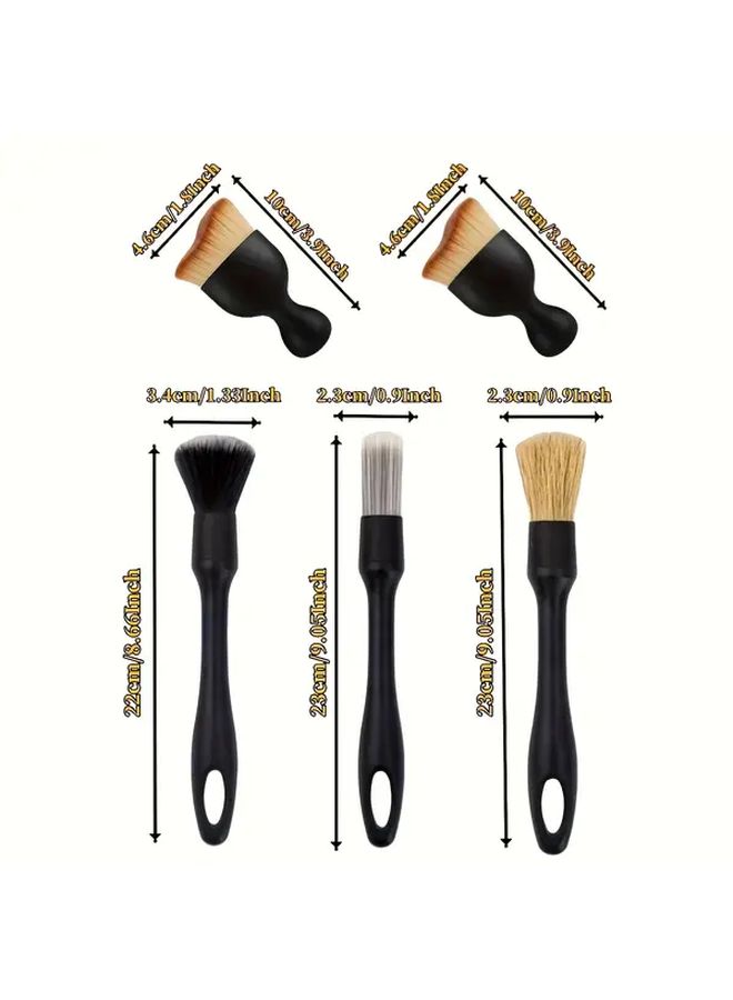 5 Pieces Black Heavy Duty Car Cleaning Brush Set Interior Exterior Detailing Kit - Image 2