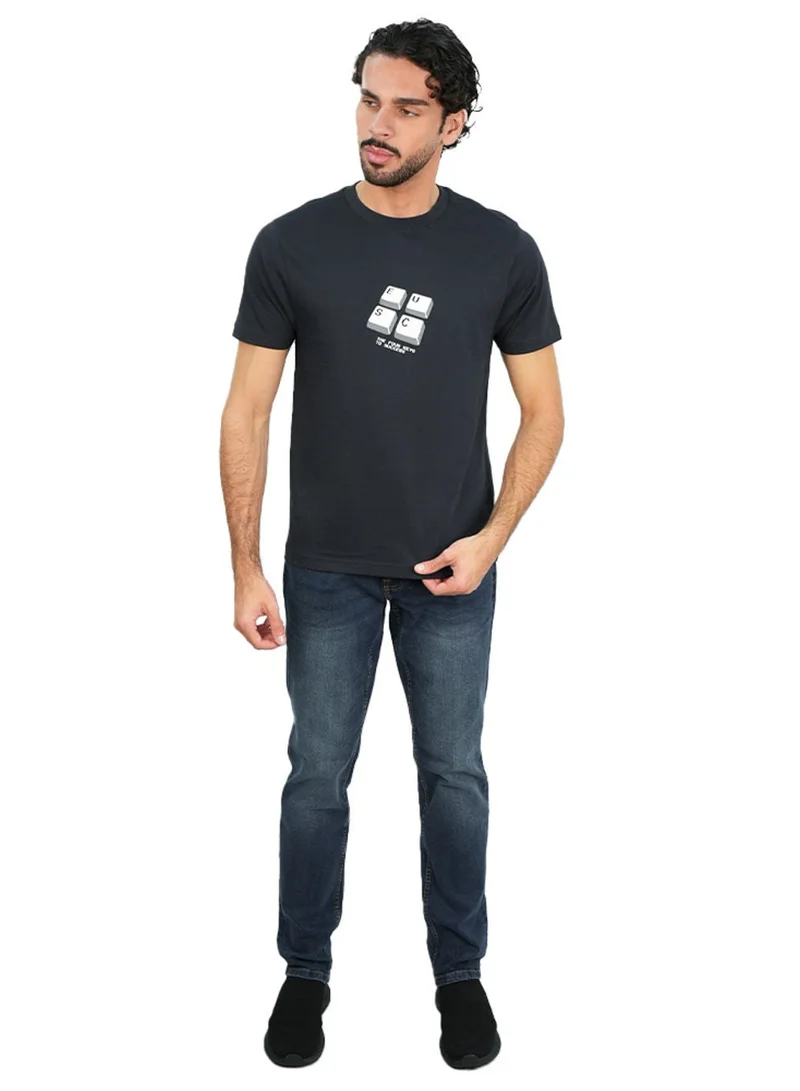 GIORDANO  Men’s Slim Cotton Crew Neck Message Print Tee for Men | Best Price UAE