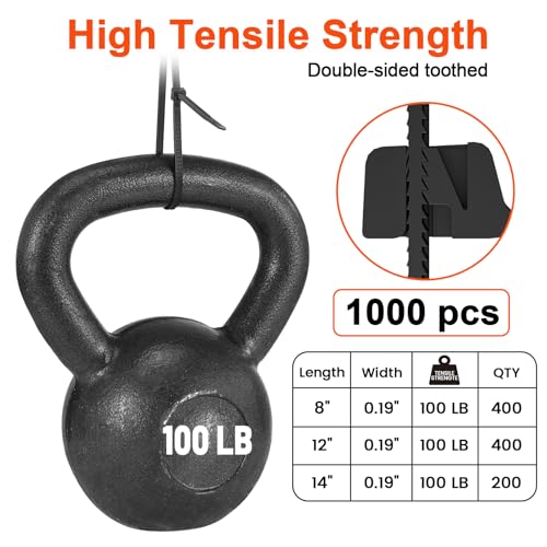 JIANYANG Zip Ties Assorted Size,8+12+14 Inch V-Shaped Toothed Double Sided Toothed,100 LBS Tensile Strength Heavy Duty Cable Wire Ties More Durable Nylon Tie Wraps for Indoor Outdoor（1000 Pack） - Image 4