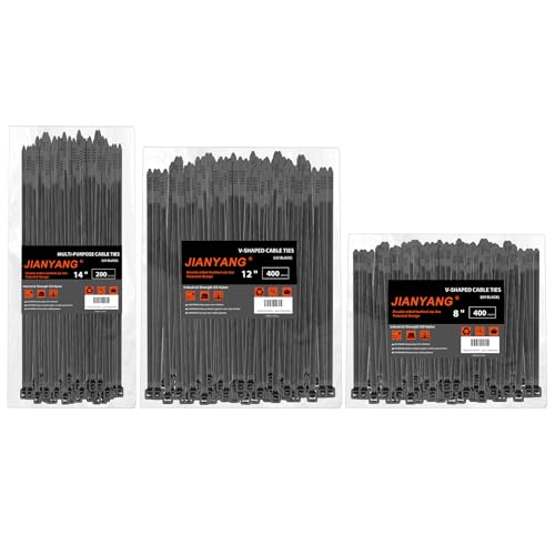JIANYANG Zip Ties Assorted Size,8+12+14 Inch V-Shaped Toothed Double Sided Toothed,100 LBS Tensile Strength Heavy Duty Cable Wire Ties More Durable Nylon Tie Wraps for Indoor Outdoor（1000 Pack） - Image 1