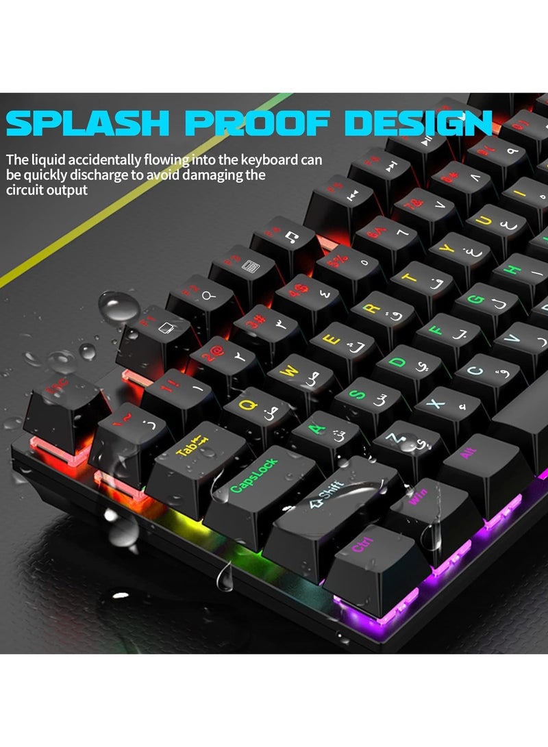 English Arabic Mechanical Gaming Keyboard with LED Backlit, 104 Keys Quick Response USB Interface E-sport Waterproof Wired Keyboard for Windows,MacOS,Android PC Gamers Black - Image 3