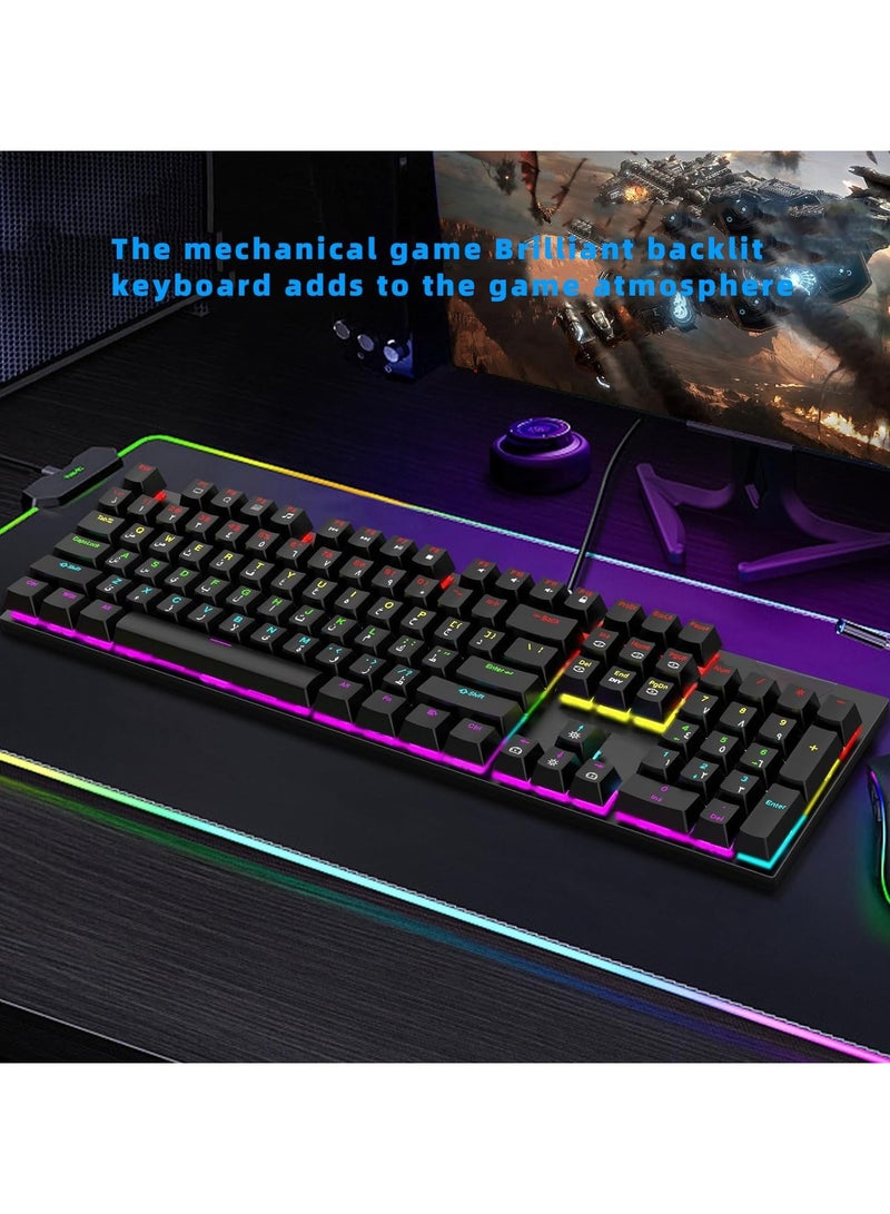 English Arabic Mechanical Gaming Keyboard with LED Backlit, 104 Keys Quick Response USB Interface E-sport Waterproof Wired Keyboard for Windows,MacOS,Android PC Gamers Black - Image 5