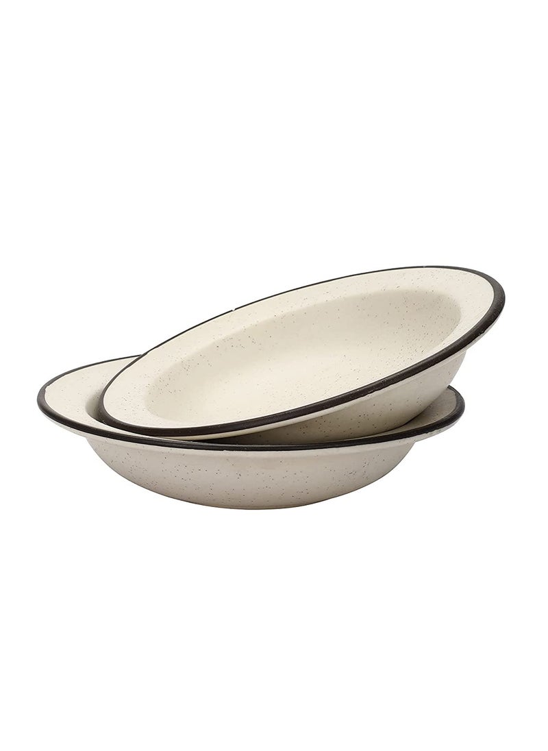 The Decor Lane - The Decor Lane Ceramic Hand-Painted Matte Finish Pasta Plate| Soup Plate | Snack Plate | Size 7 inch |Microwave Safe, Oven Safe |Set of 2 Plates (White) - Image 1