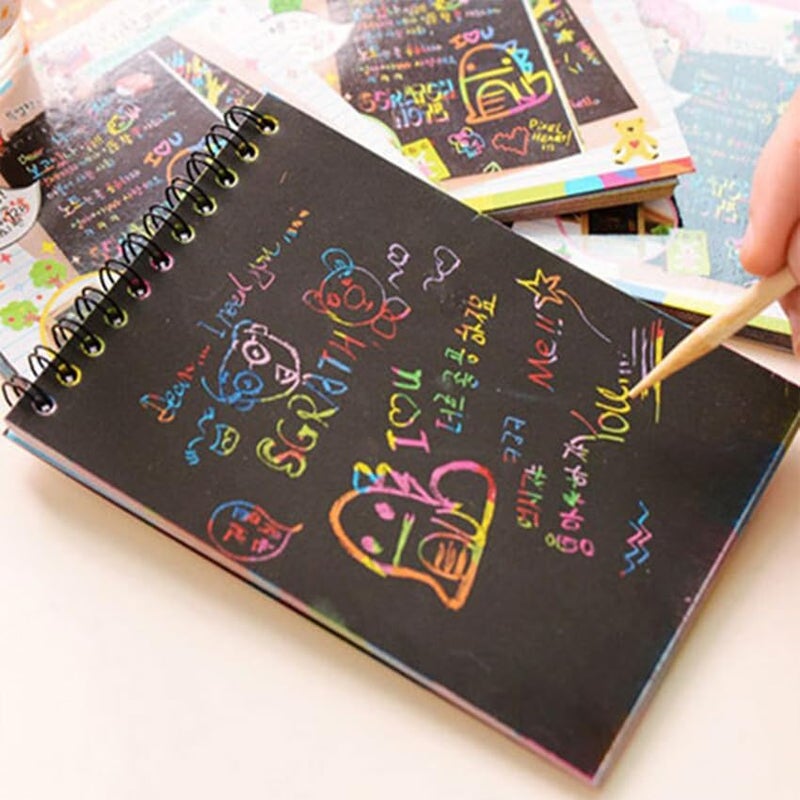 GLUN ® Scratch Notepad Pack of 3 with Magical Rainbow Color, Notepad with Pencil Stick, Educational Toy for Kids - Image 4