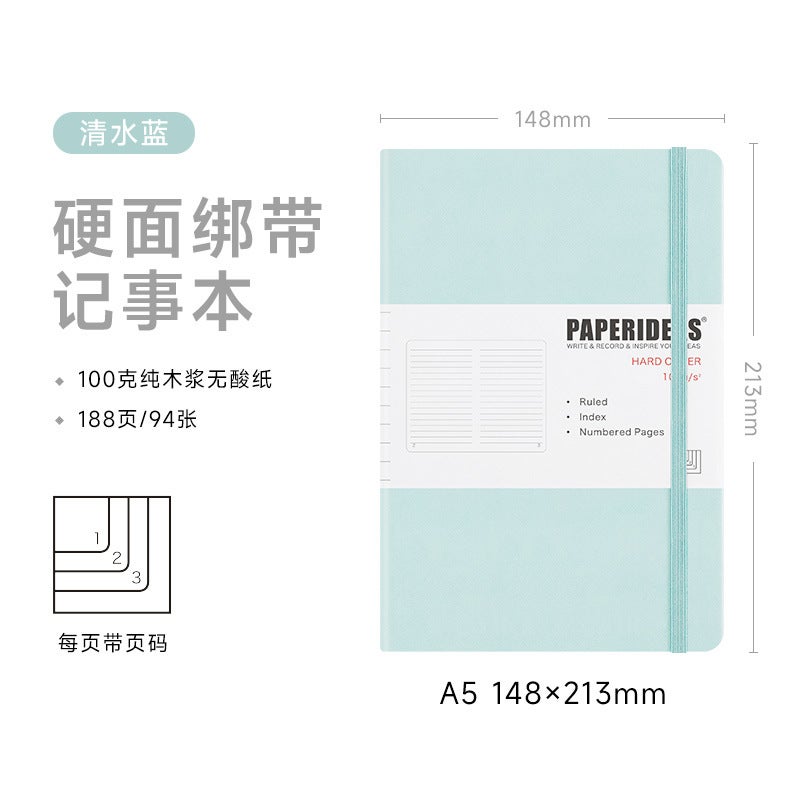 Paperideas Hard-Faced Strap Notebook A5 Blank Checkered Notebook Pu Leather-Faced Hand Ledger Simple Grid - Image 1