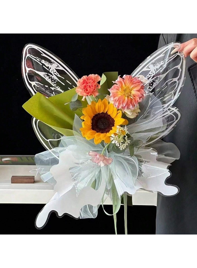 Bouquet Wrapping Paper with Butterfly Wing Design in White – Set of 4 Sheets. Perfect for creating a full butterfly-shaped bouquet, suitable for presenting flowers as a gift for birthdays, graduations, and all special occasions. Adds a unique and elegant touch to any floral arrangement. - Image 1
