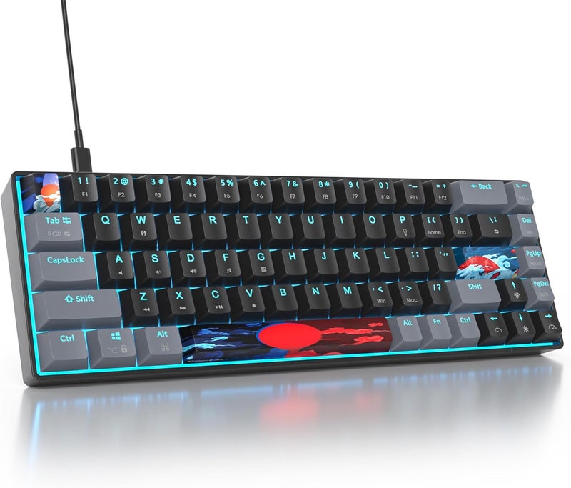 Owpkeenthy لوحة مفاتيح ميكانيكية للألعاب محمولة بنسبة 65% من ، سلكية فائقة الصغر مع RGB و68 مفتاحًا، لوحة مفاتيح مكتبية مع مفتاح أحمر وإضاءة خلفية للكمبيوتر/PS5/XBOX (داكن/68 مفتاح أحمر) - Image 1