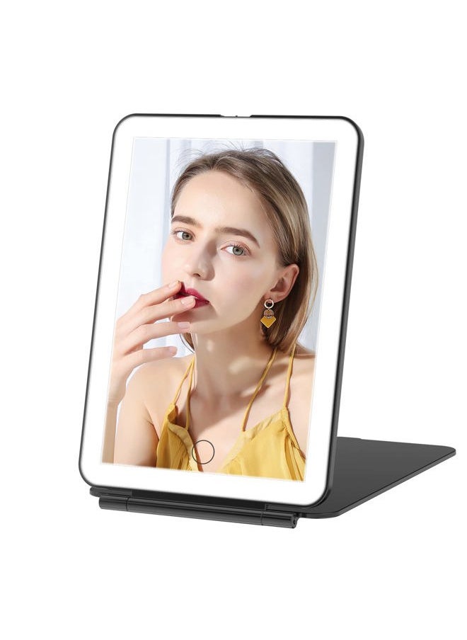 FUNTOUCH Rechargeable Travel Makeup Mirror with 72 Led Lights, Portable Lighted Beauty Mirror, 3 Color Lighting, Dimmable Touch Screen, Tabletop LED Folding Cosmetic Vanity Mirror  - Image 1