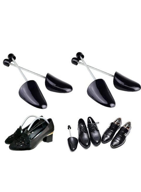 Plastic Shoe Tree Stretcher Shaper Black, Adjustable Length for Men Boot Holder Organizers Shape Support with Tension Spring Coil 2 Pairs