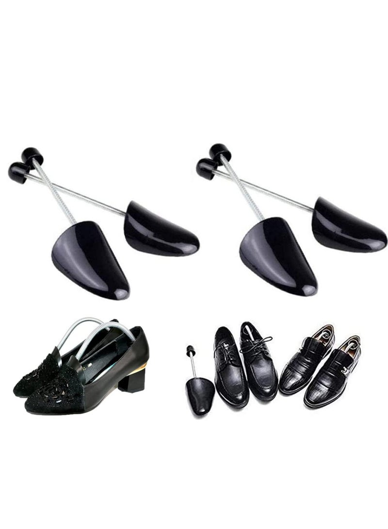Plastic Shoe Tree Stretcher Shaper Black, Adjustable Length for Men Boot Holder Organizers Shape Support with Tension Spring Coil 2 Pairs