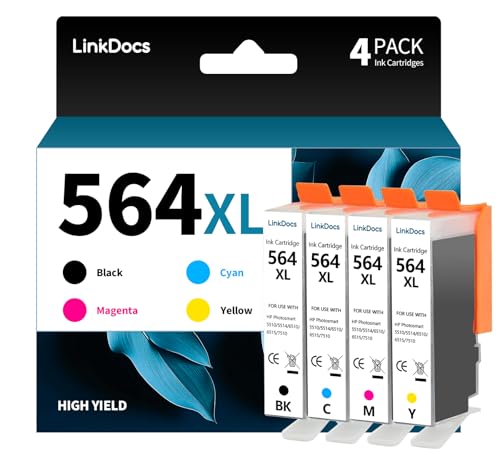 LinkDocs Compatible with Ink Cartridges Replacement for HP 564XL Used with HP Photosmart 5520 5525 6520 7520 5510 6510 7510 7525, Premium C309G Printers (Black, Cyan, Magenta, Yellow, 4 Pack) - Image 1