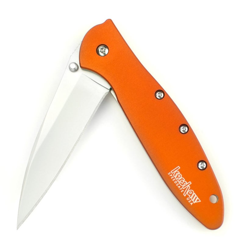 Kershaw Leek, Orange Pocket Knife (1660OR), 3 Bead-Blasted High-Performance Sandvik 14C28N Steel Blade, Orange Anodized Aluminum Handle, SpeedSafe Assisted Opening, Liner and Tip Lock Slider; 2.4 OZ - Image 3
