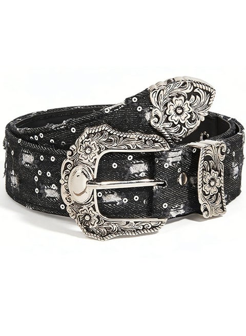 Cowgirl Black Women's Belt - Vintage Western Cowboy Style Belt - Fits Jeans, Detachable Buckle, Fashion Trendy Western Y2K Buckle Wide Belt, Waist Chain 105 cm