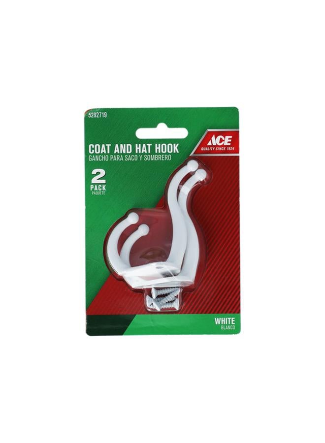 ACE 2-Piece Wall-Mounted Metal Small Coat and Hat Hook White 01-3012-101  - Image 1
