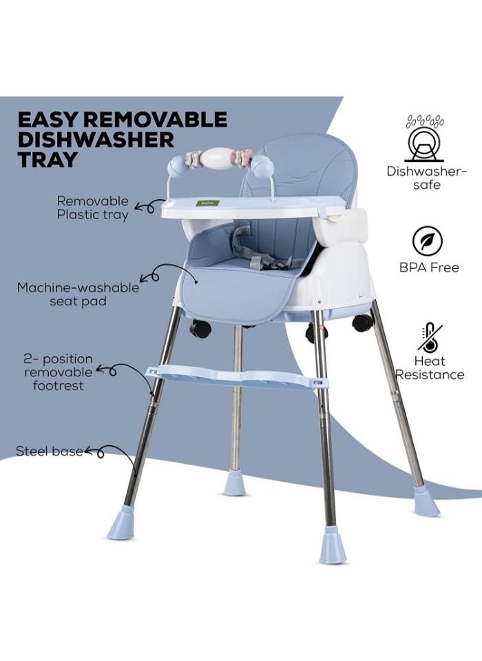 Generic - High chair 4 * 1 with 3 adjustable height levels, a footrest, a padded seat and a strong reinforcement, with a food tray with amusing games to attract attention, a safety belt, strong legs - Image 1