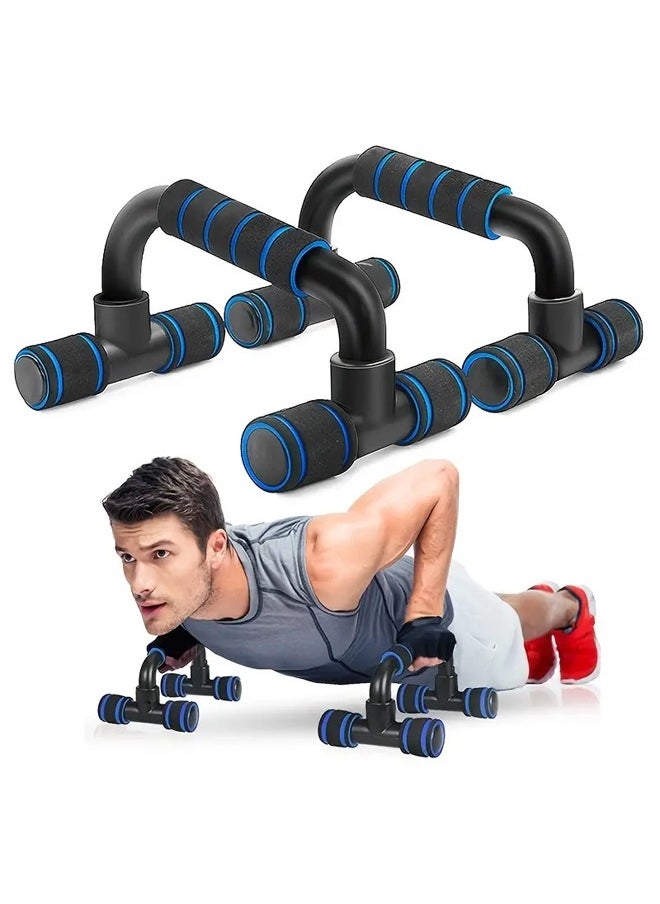 KUYING - 2 push-up frame Sponge grip Trainer Gym Fitness Exercise Equipment Strength Training Tools Arm Chest Muscle Training Push-up Standing (Black/Blue) - Image 1