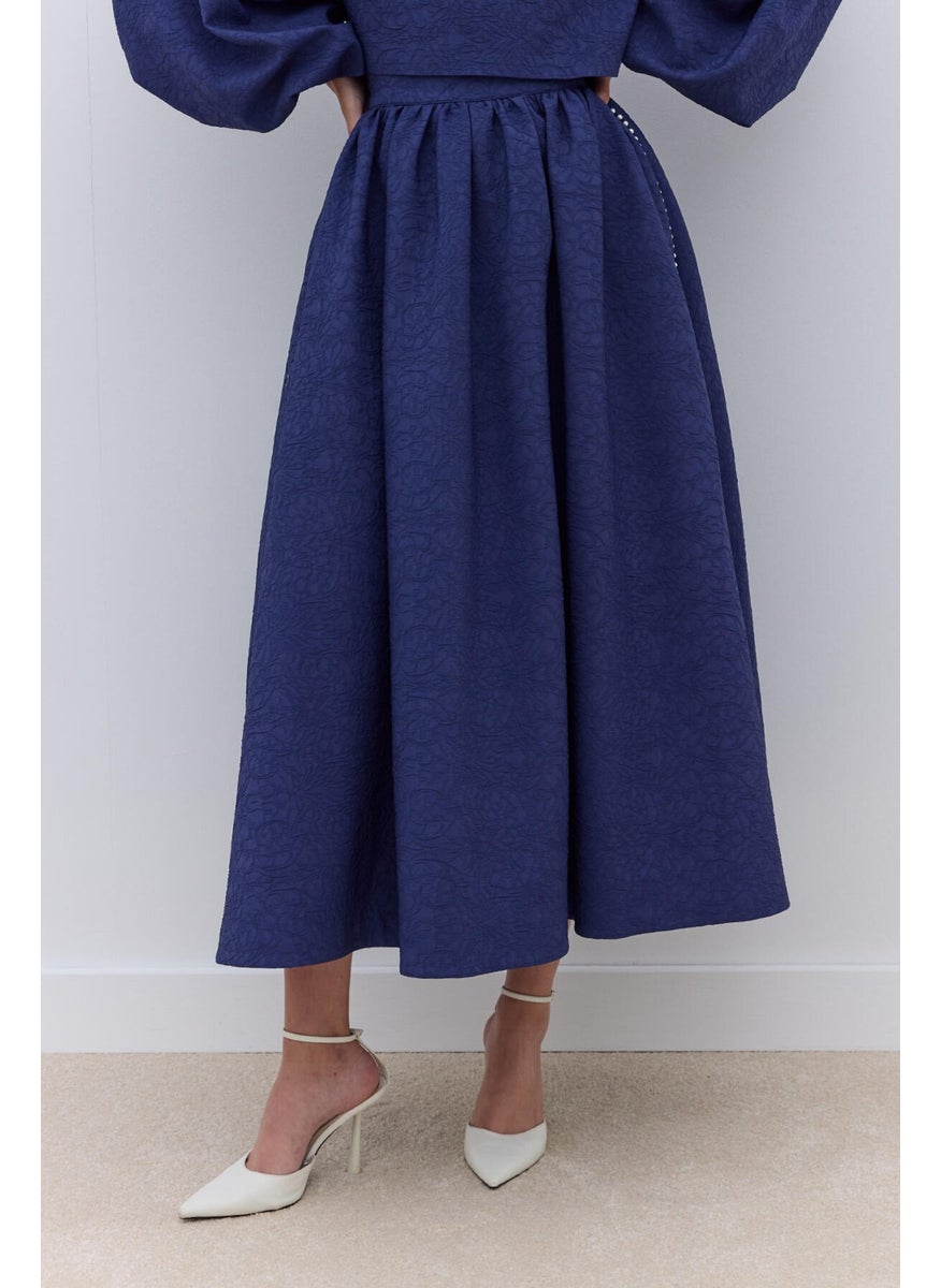 Manuka Pearl Detail Jacquard Skirt Midnight Blue  - Image 5