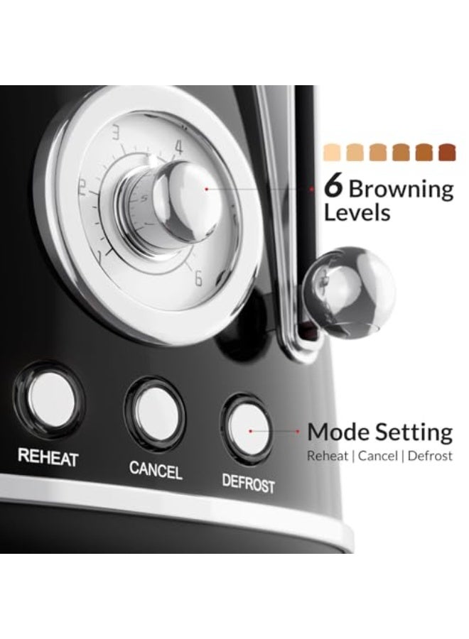 Feller Germany, Retro Style 4-Slice Toaster, 1630 W, Steel Body, 2 Dust Covers & 2 Bun Warmers, Defrost, Reheat, & Cancel Function, 4 Extra wide Bread Slots, Removable Crumb Tray, TO490 (Glossy Black) - Image 5