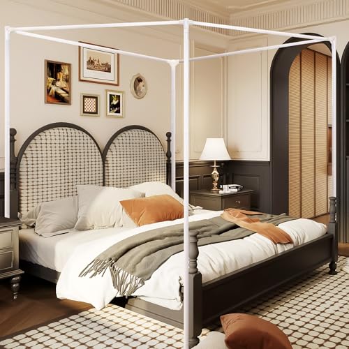 Mosqutent King Canopy Bed Frame, Stainless Steel Metal Size, Sturdy Post Poles Thicken Frame for Wood Bedroom Decor, White - Image 1