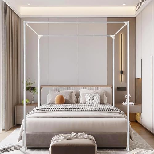 Mosqutent King Canopy Bed Frame, Stainless Steel Metal Size, Sturdy Post Poles Thicken Frame for Wood Bedroom Decor, White - Image 2