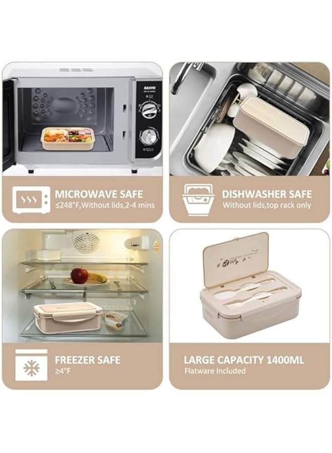 TRASSLE Bento Boxes for Adults - 1400 ML Bento Lunch Box For Kids Childrens With Spoon & Fork - Durable Perfect Size for On-the-Go Meal, BPA-Free and Food-Safe Materials  - Image 4