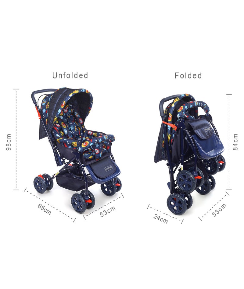 Babyhug Cosy Cosmo Stroller with Reversible Handle, Back Pocket, Adjustable Canopy, 0 to 3 Years, 65 x 53 x 98 cm - Navy Blue - Image 4