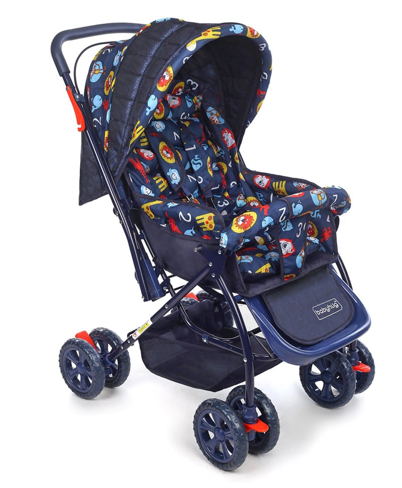 Babyhug Cosy Cosmo Stroller with Reversible Handle, Back Pocket, Adjustable Canopy, 0 to 3 Years, 65 x 53 x 98 cm - Navy Blue - Image 1